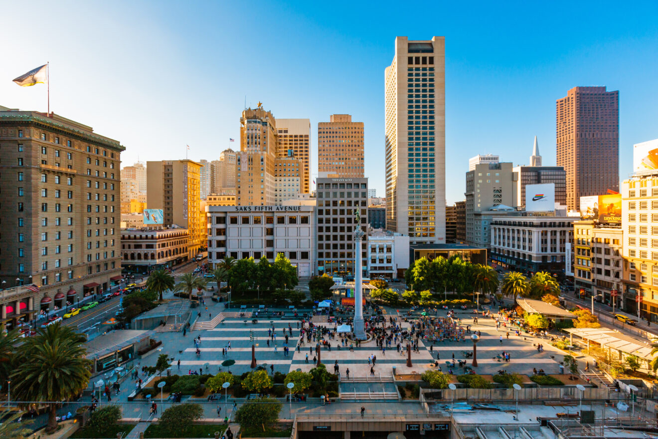 Image of union square in San Francisco, location of JP Morgan Healthcare Conference